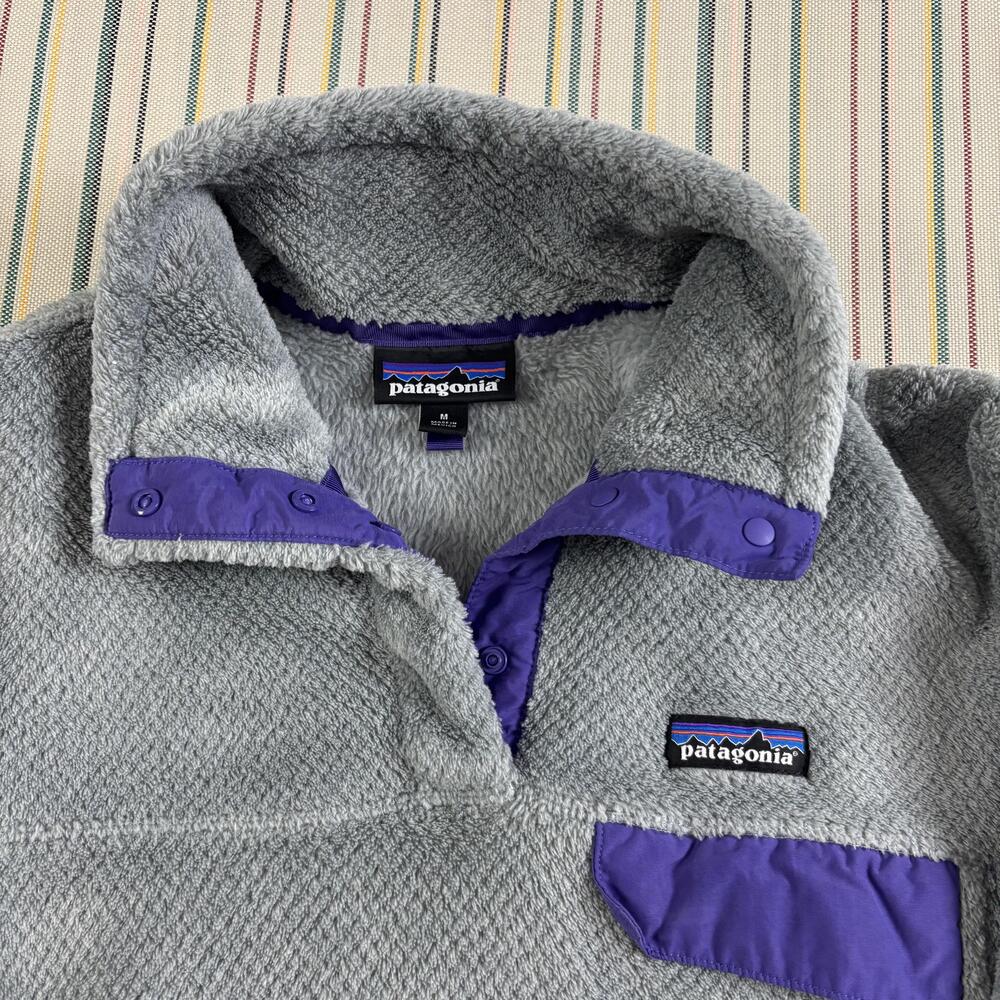 Patagonia Fleece Pullover Womens Medium Gray Purple Snap Jacket Outdoor Pockets